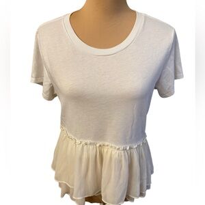 Abercrombie & Fitch White Peplum Tee Cream Tiered Ruffle Short Sleeve size Small
